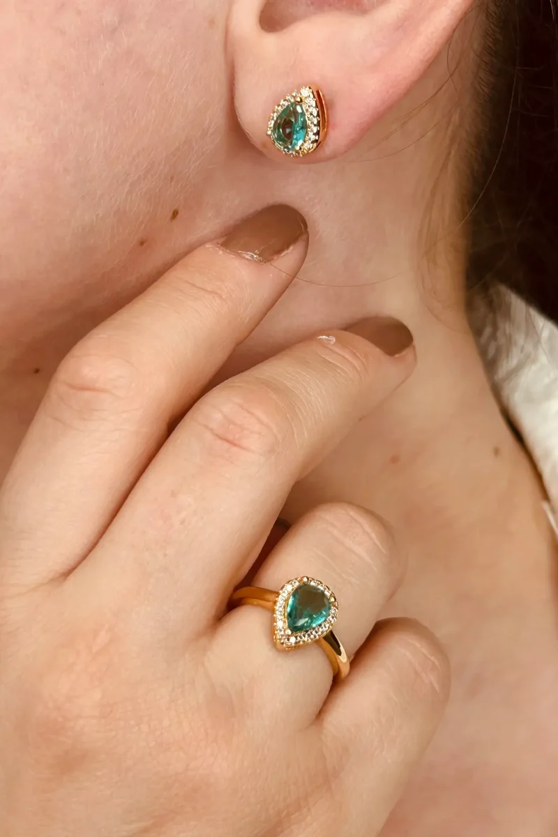 Conjunto gota de cristal verde turmalina 3